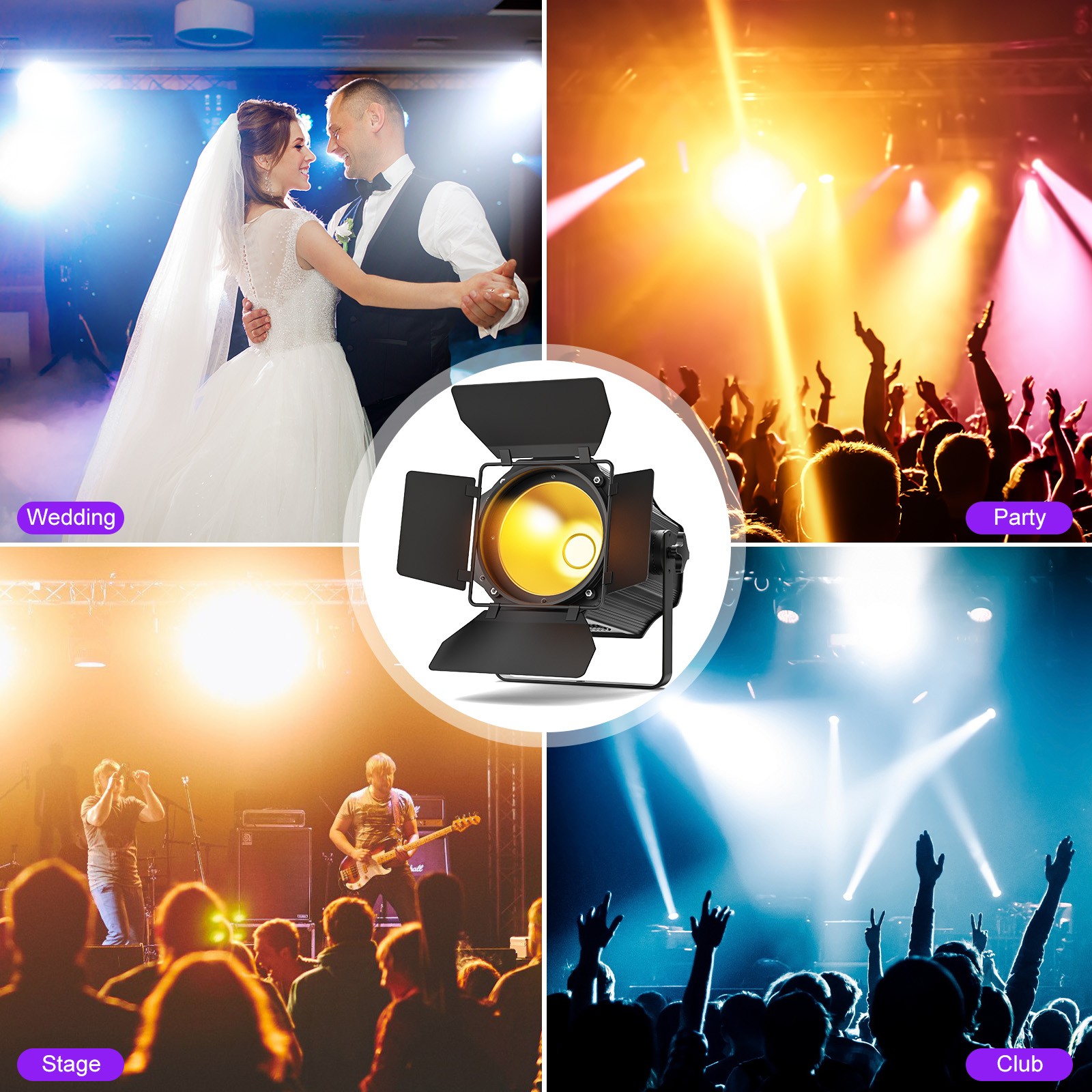 Par Light Dual Color COB 200W Spotlights with Barn Door DJ Disco Stage Lighting