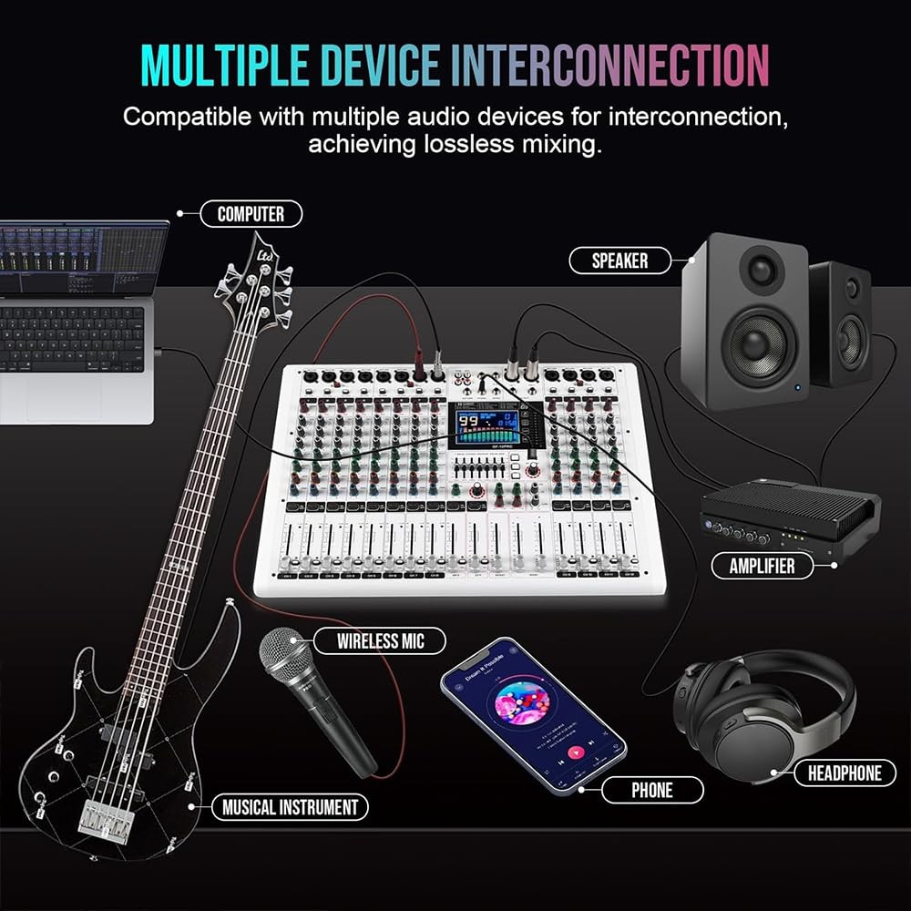 Yamnweo GF12 PRO Multi-Function 12-Channel Audio Mixer Large LCD