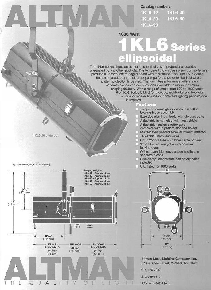 Altman 1KL6-2040Z Zoom Ellipsoidal Theater Stage Light 20° -40°