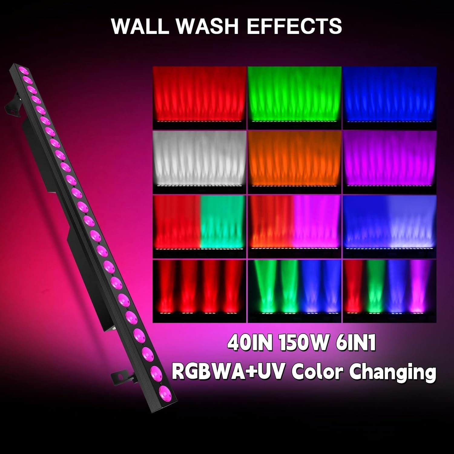 LED Stage Wash Light Bar – 150W 6IN1 RGBWA+UV Color Changing Linear Wall Wash…