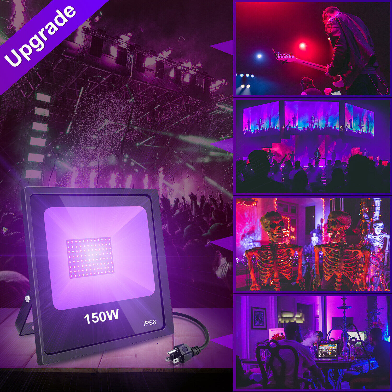 150Watt LED UV Black Light Halloween Decor Lamp Glow In Dark Xmas Party Lighting