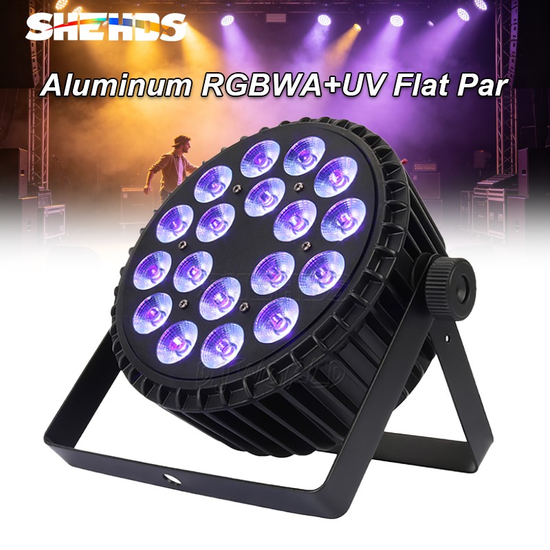 SHEHDS 18x18W Aluminum LED RGBWA+UV 6in1 Flat Par Light For Stage Party DJ Light