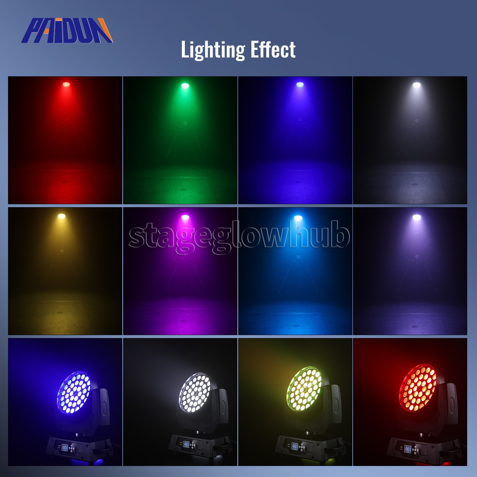 PAIDUN 36x10W 4IN1 RGBW Zoom Moving Head Stage Light Wash Beam Effect Lighting