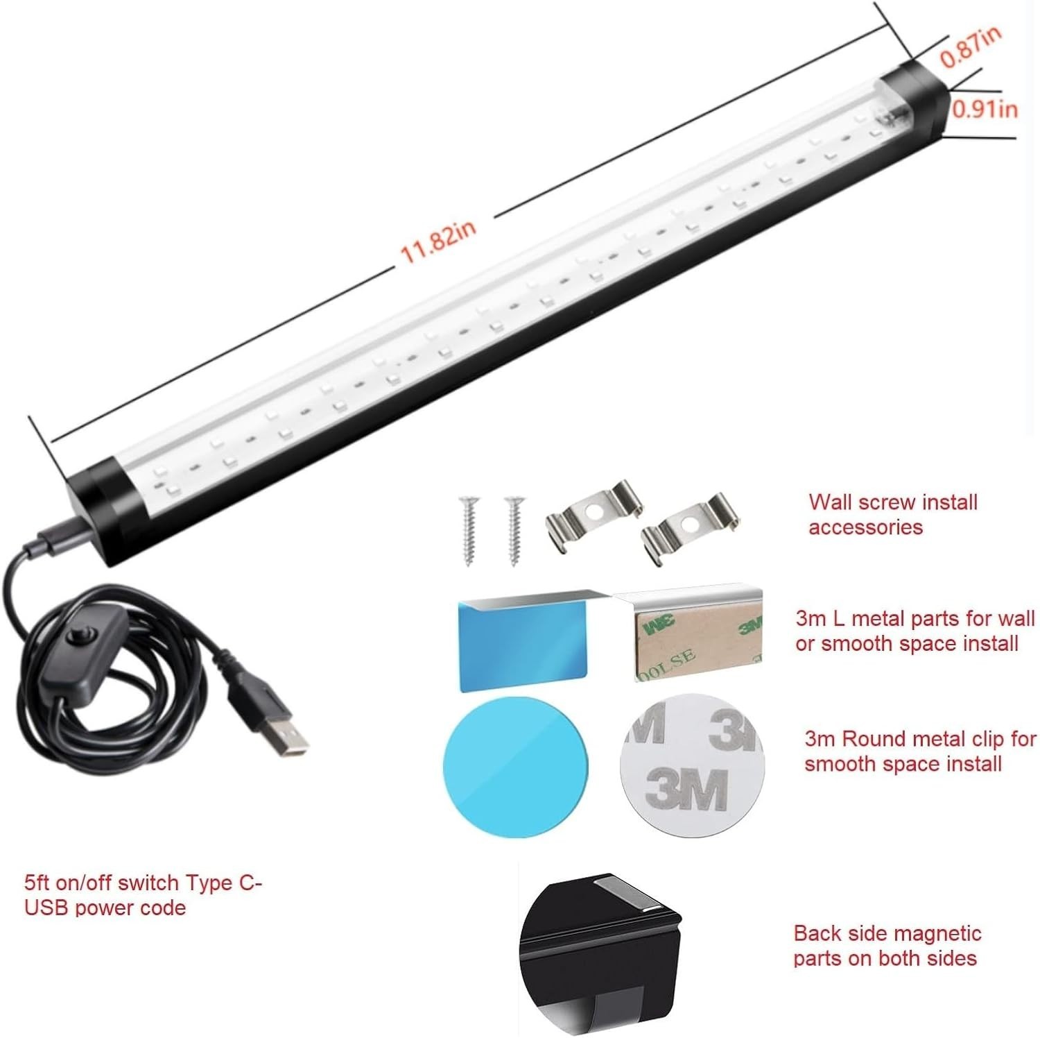 Compact 1ft Black Light Bar with Touch Control – 10W USB Glow Party Lights (2)