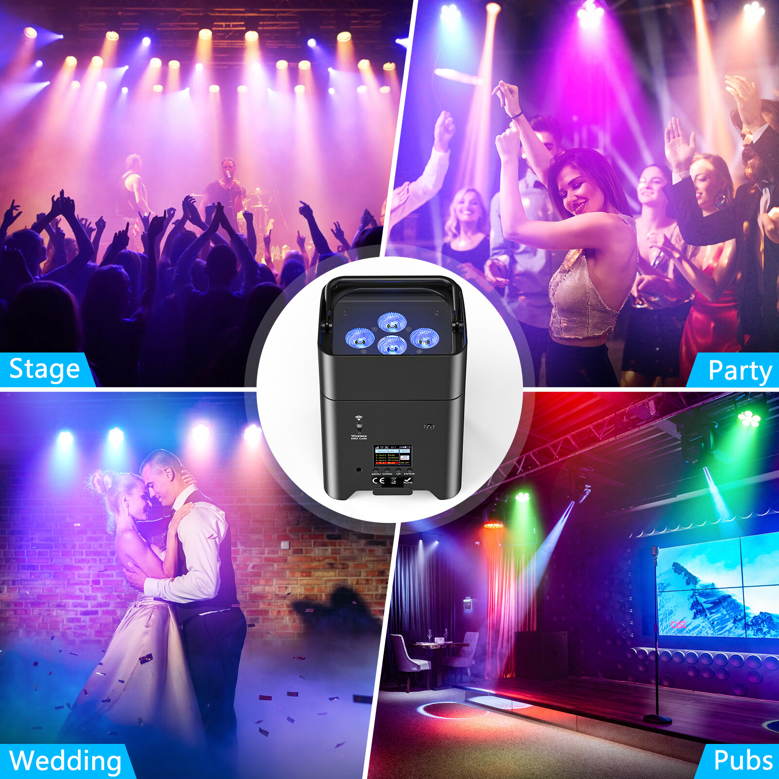 6PCS 6x18W Wireless Par Light Battery Powered RGBWA+UV 6 LED Uplight with Case