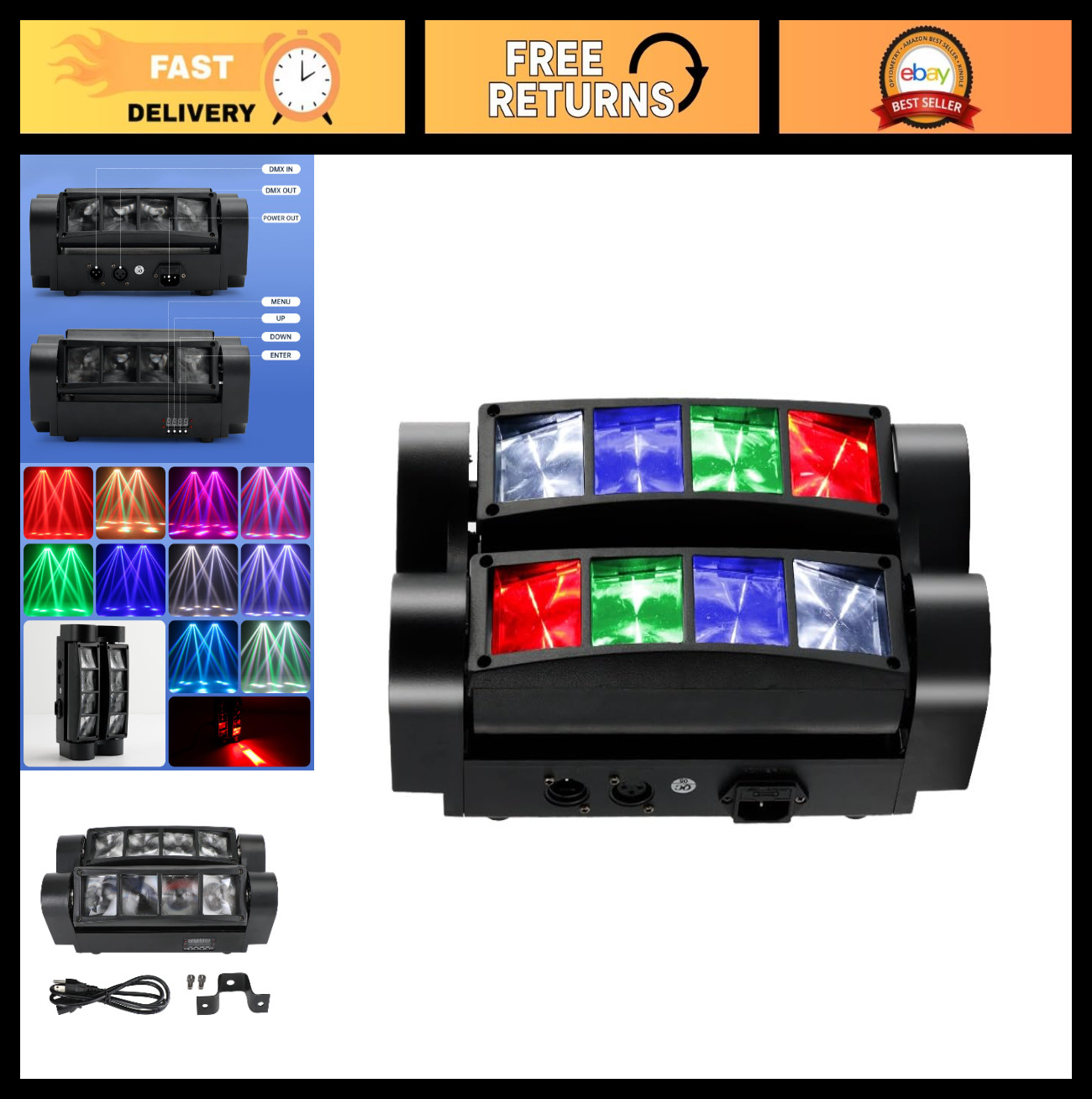 80W DMX Moving Head Light – RGBW Sound Activated DJ Stage Lighting, 8LED Disco B