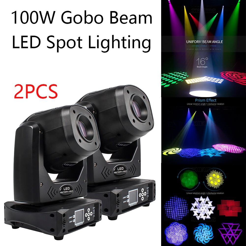 2PCS 100W LED Gobo Beam Spot Moving Head Stage Light DMX RGBW DJ Party Lighting