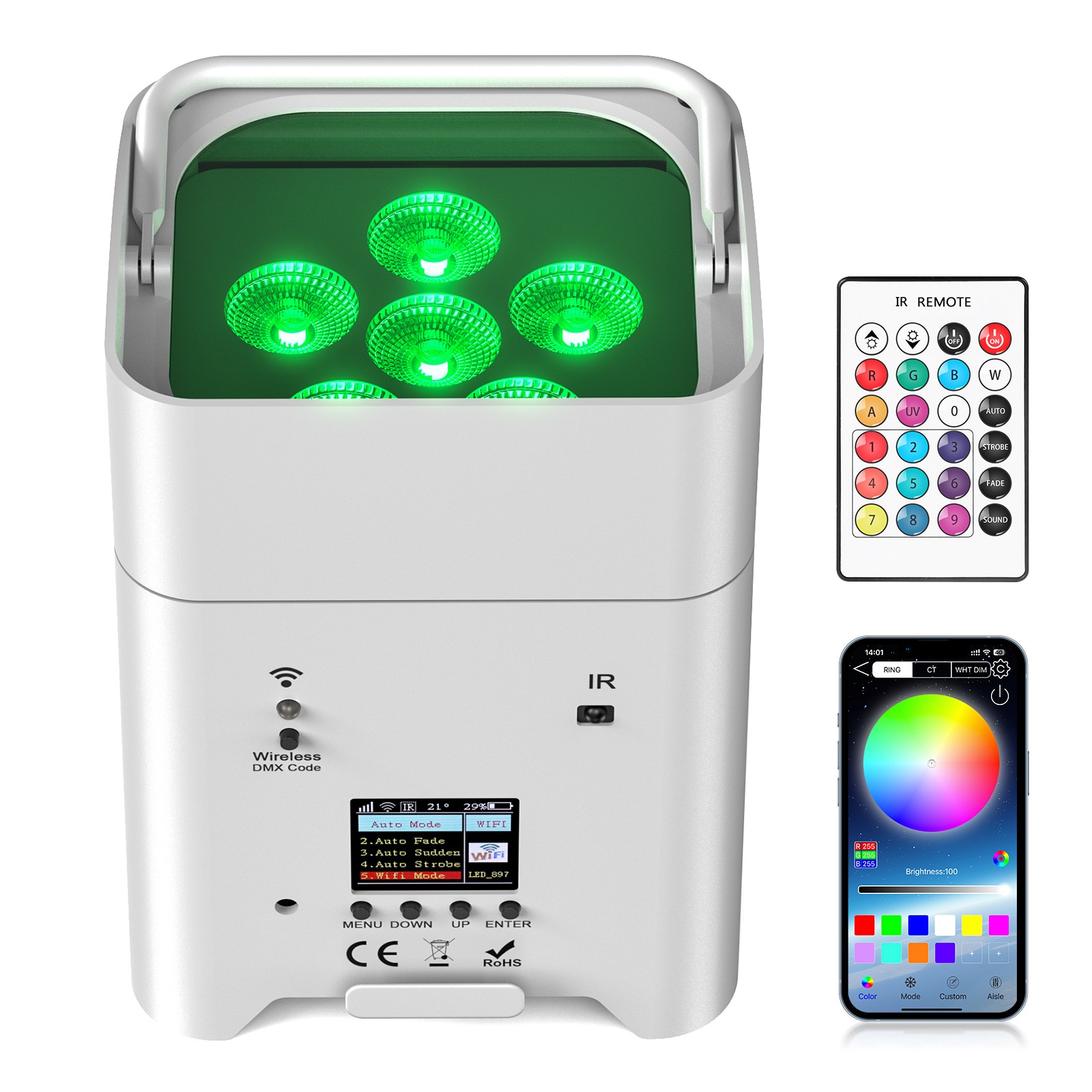 8pcs Wireless LED stage Uplight 6X18W RGBWA+UV Rechargeable Par Light w/Remote