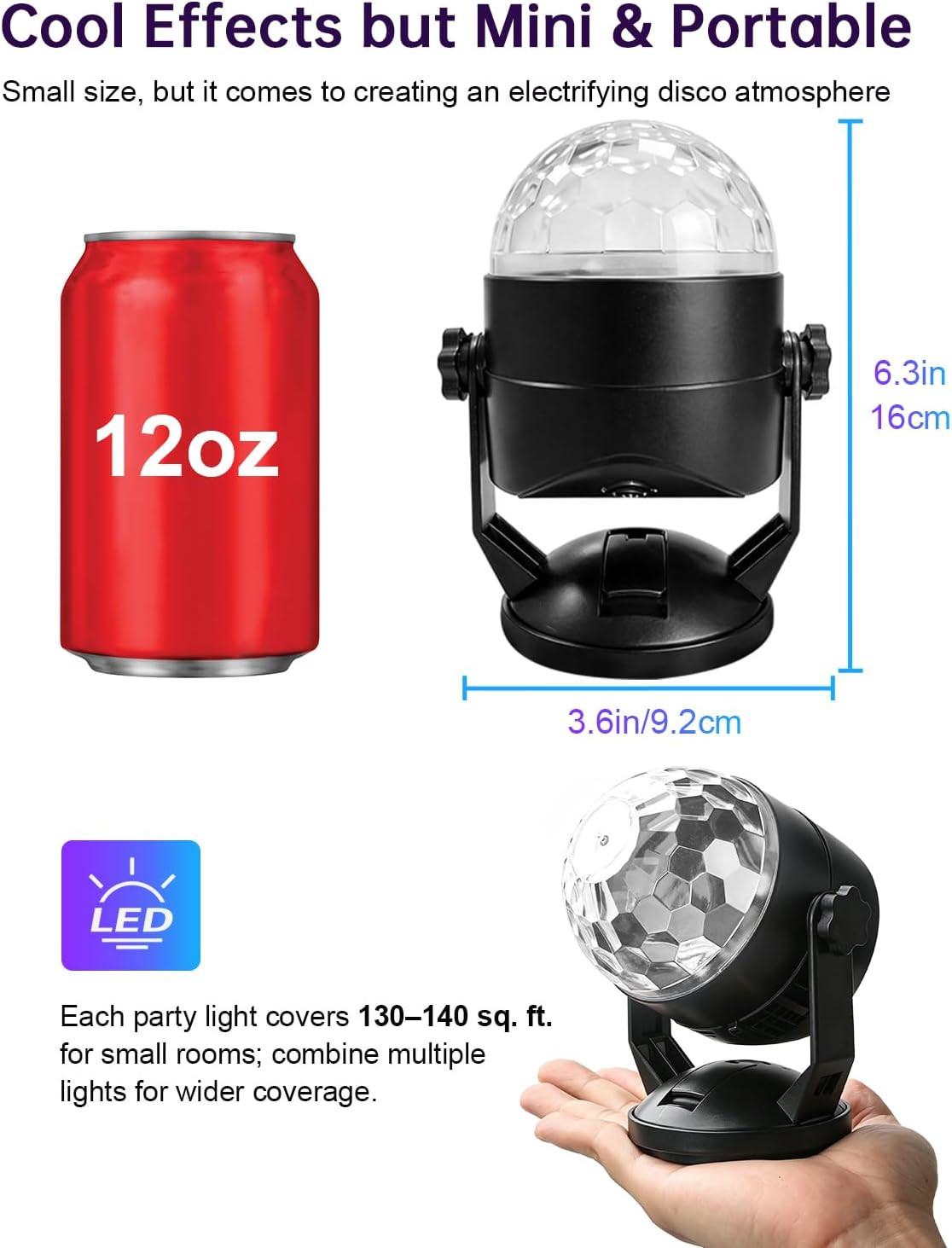 2-Pack Portable Sound Activated Party Lights, Battery Powered/Usb | Dj Disco Bal