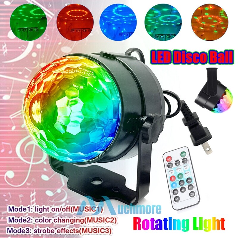 Disco Ball Party Lights Sound Activated RGB DJ Light Rotating Stage Strobe Lamp