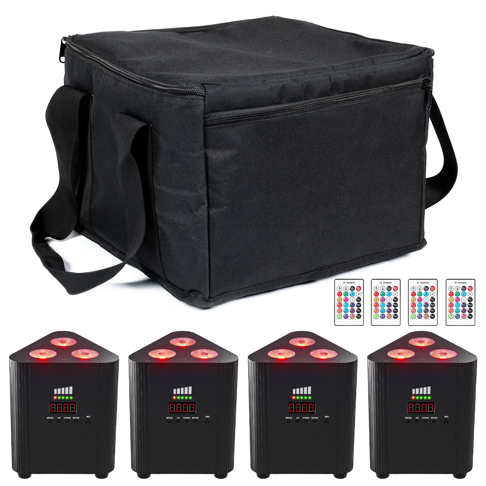 4× Rechargeable Triangle Par Light 4 IN 1 RGBW 4/6/8 CH Party Disco Show &Bag