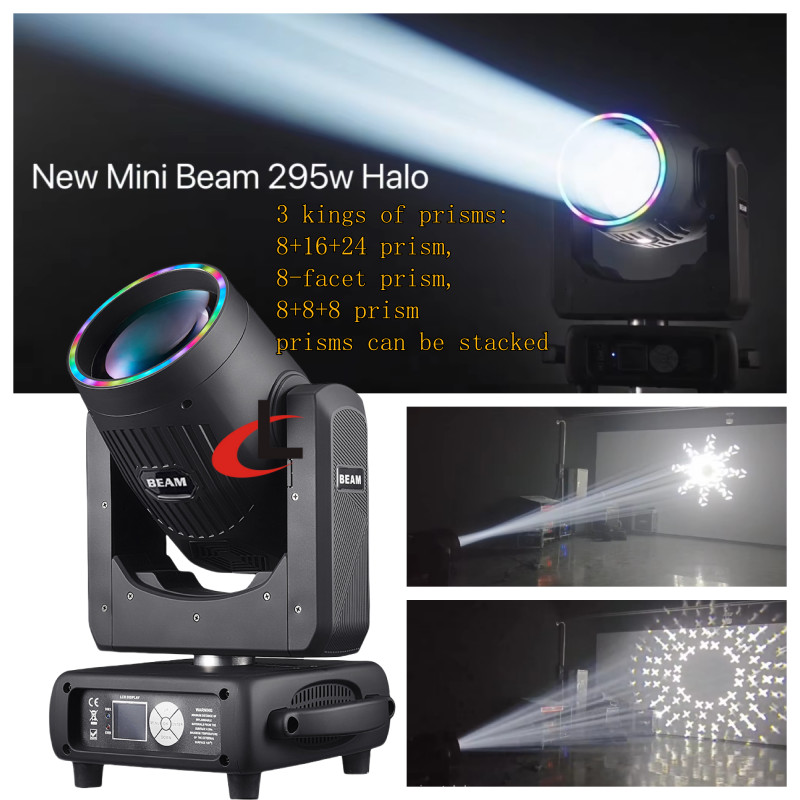 2PC 295W Beam Moving Head Light RGB LED Ring Rainbow Stage Light 8+16+24 3Prisms