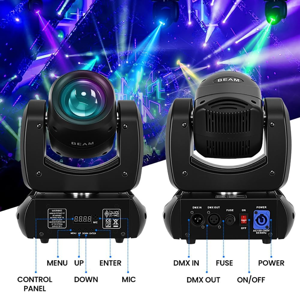 120W Moving Head Beam Light, DMX512 Stage Lighting | 18-Facet Prism, 8 Gobos & 8