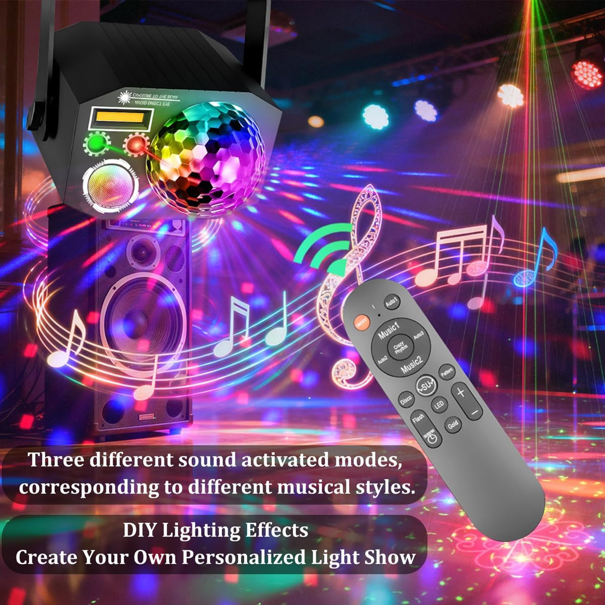 Dj Party Disco Ball Lights with Pattern and Sound Activated,10 Ft USB Cable, LE