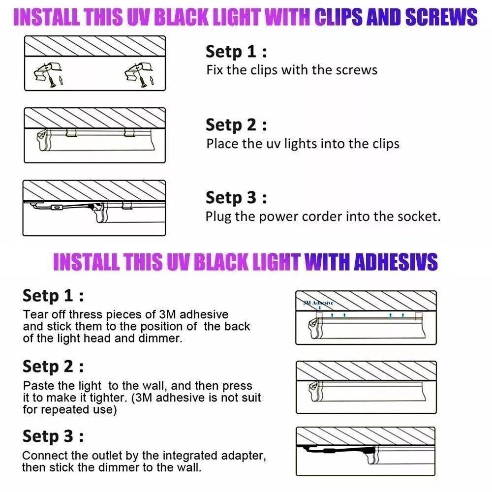2Pcs 48LED UV Black Light Bar Fixtures Ultraviolet Lamp Strip US Plug Party Club