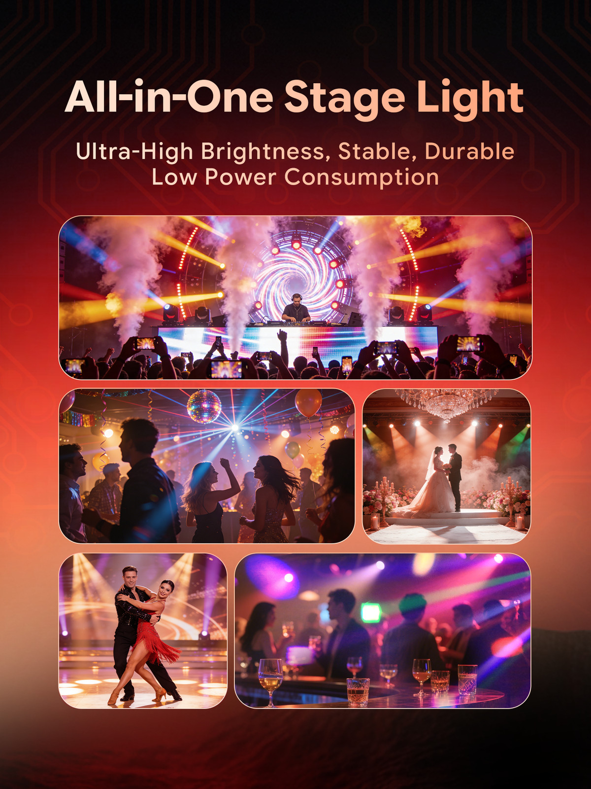6Color LED Moving Head Light 80W DMX512 RDM Sound Active Stage Lamp Party KTV