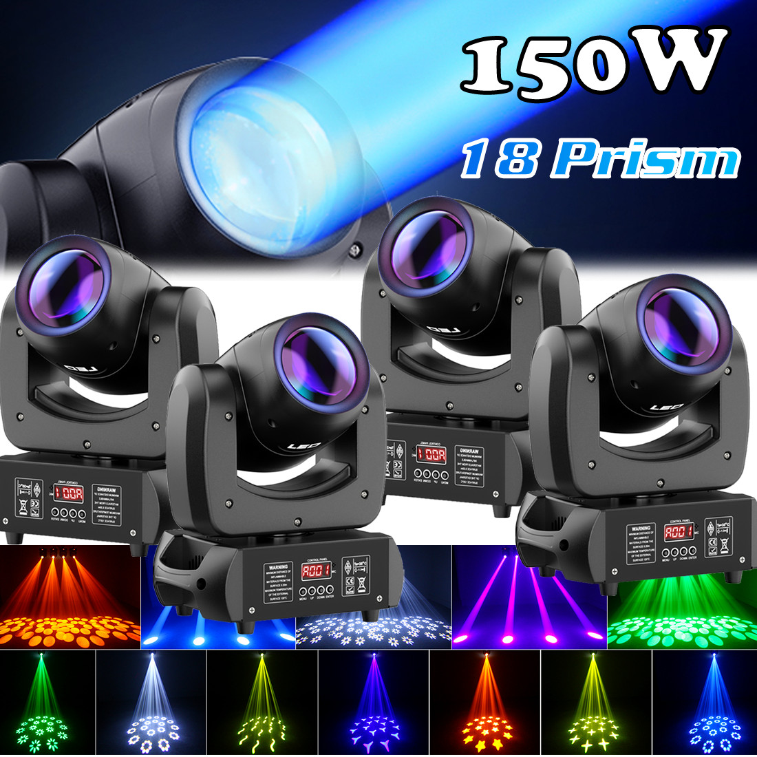 150W 18Prism RGBW LED Moving Head Gobo Beam DMX Stage Lighting DJ Disco Lights