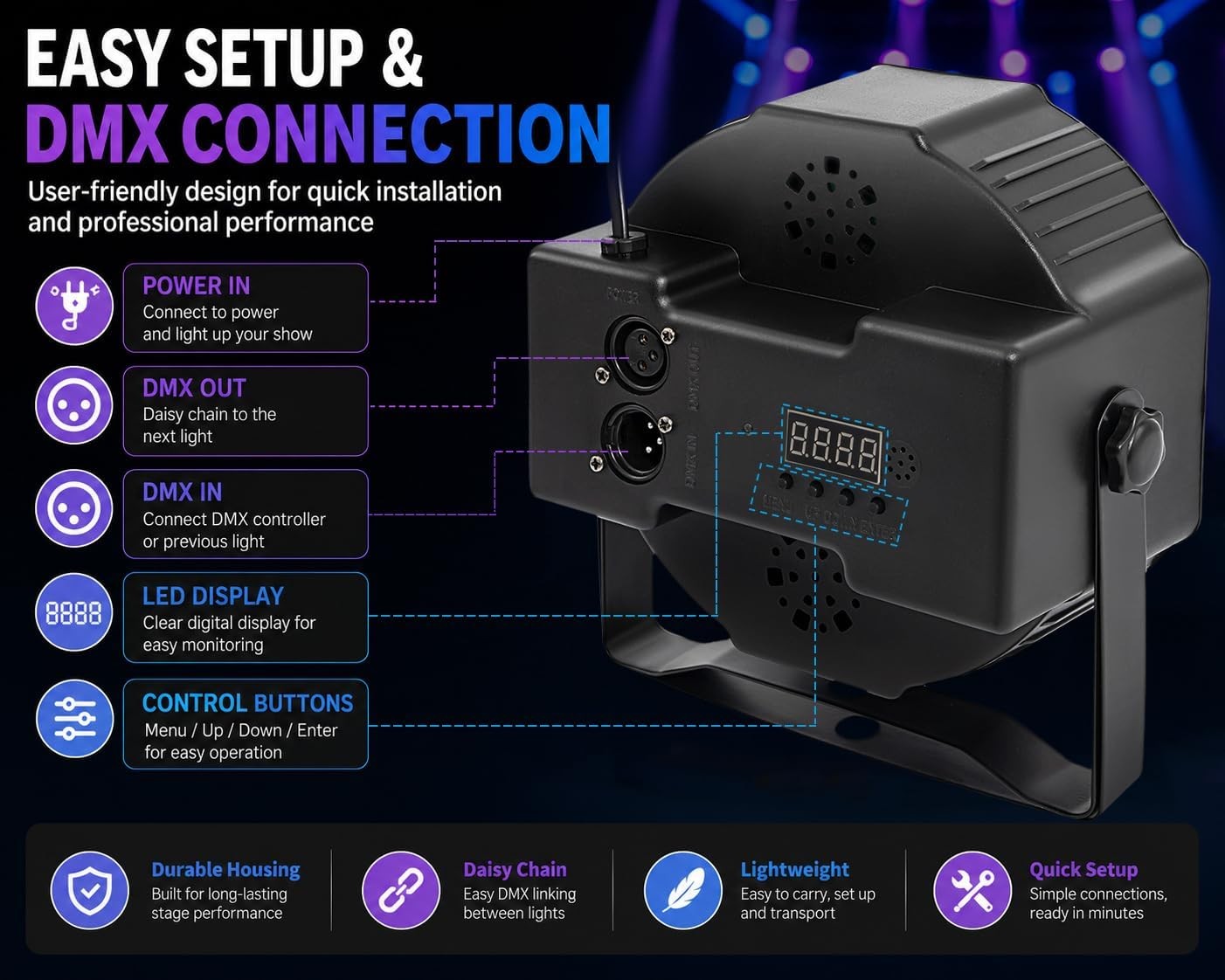LED Stage Lights DMX 8pcs 18x3W RGB Par Can Lights DMX Control & Sound Activated