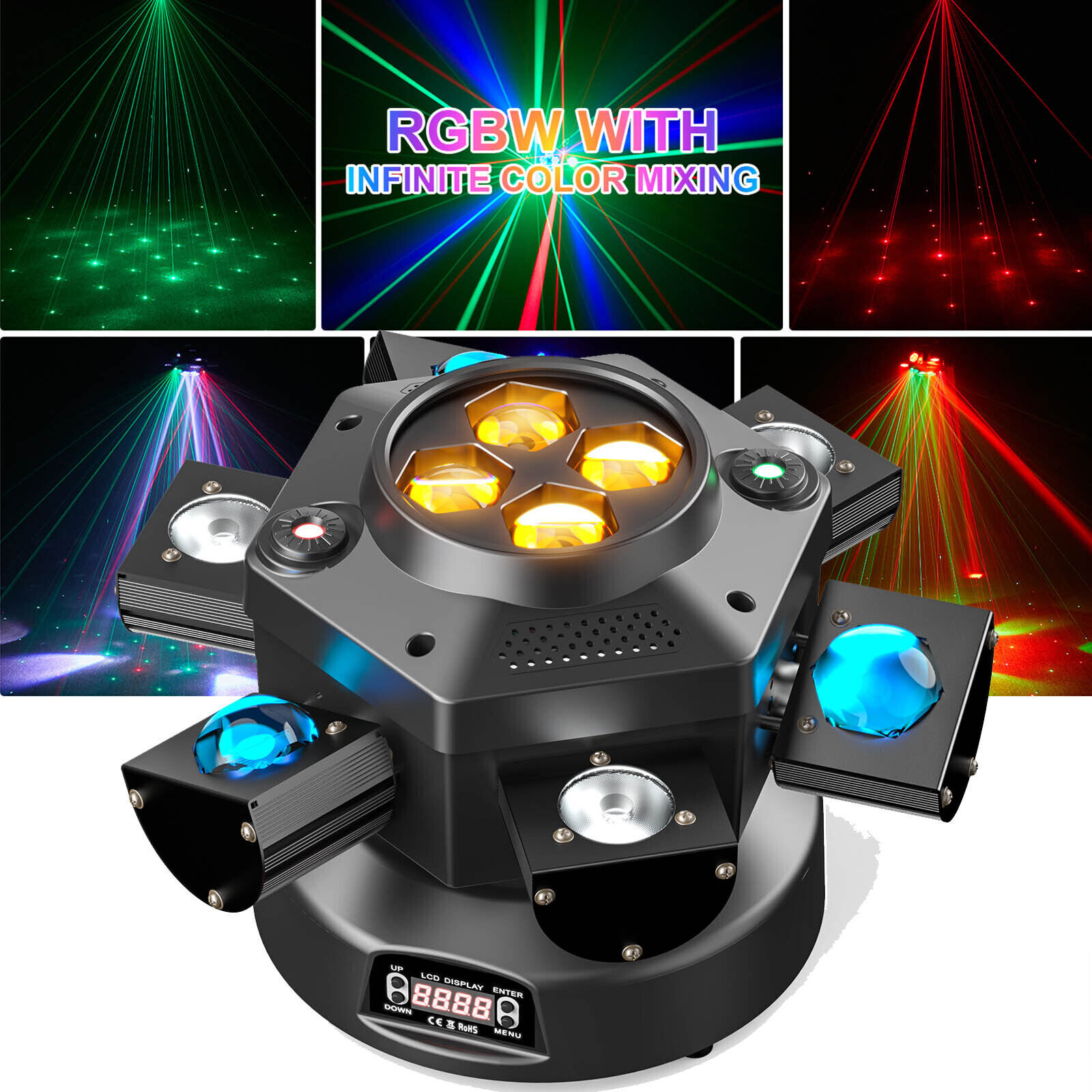 6 Arms Bee Eye RGBW Moving Head Light Beam DMX Stage Lighting for DJ Disco Party