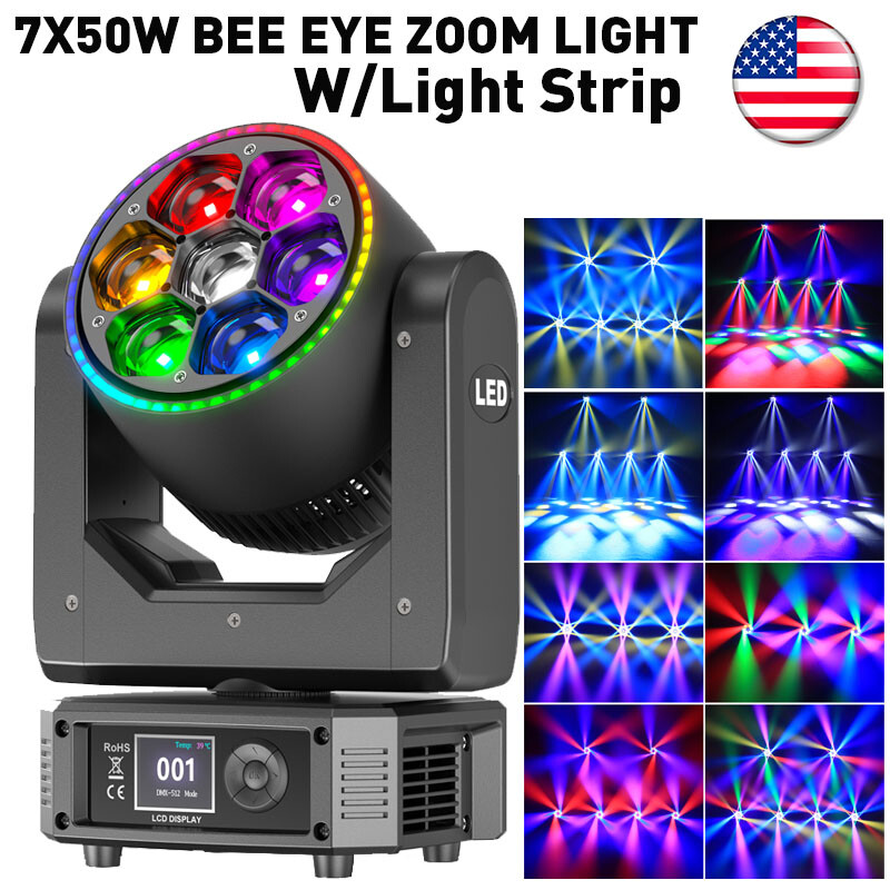 7x50W RGBW Bee Eye LED Wash Zoom Moving Head Beam Light DJ Party Stage Light DMX