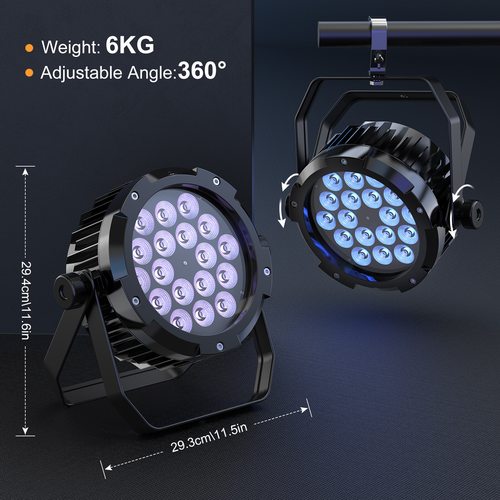 6PCS Waterproof 18LED 270W Par Light RGBWA+UV 6 in 1 Dmx Stage Wash Light DJ Bar