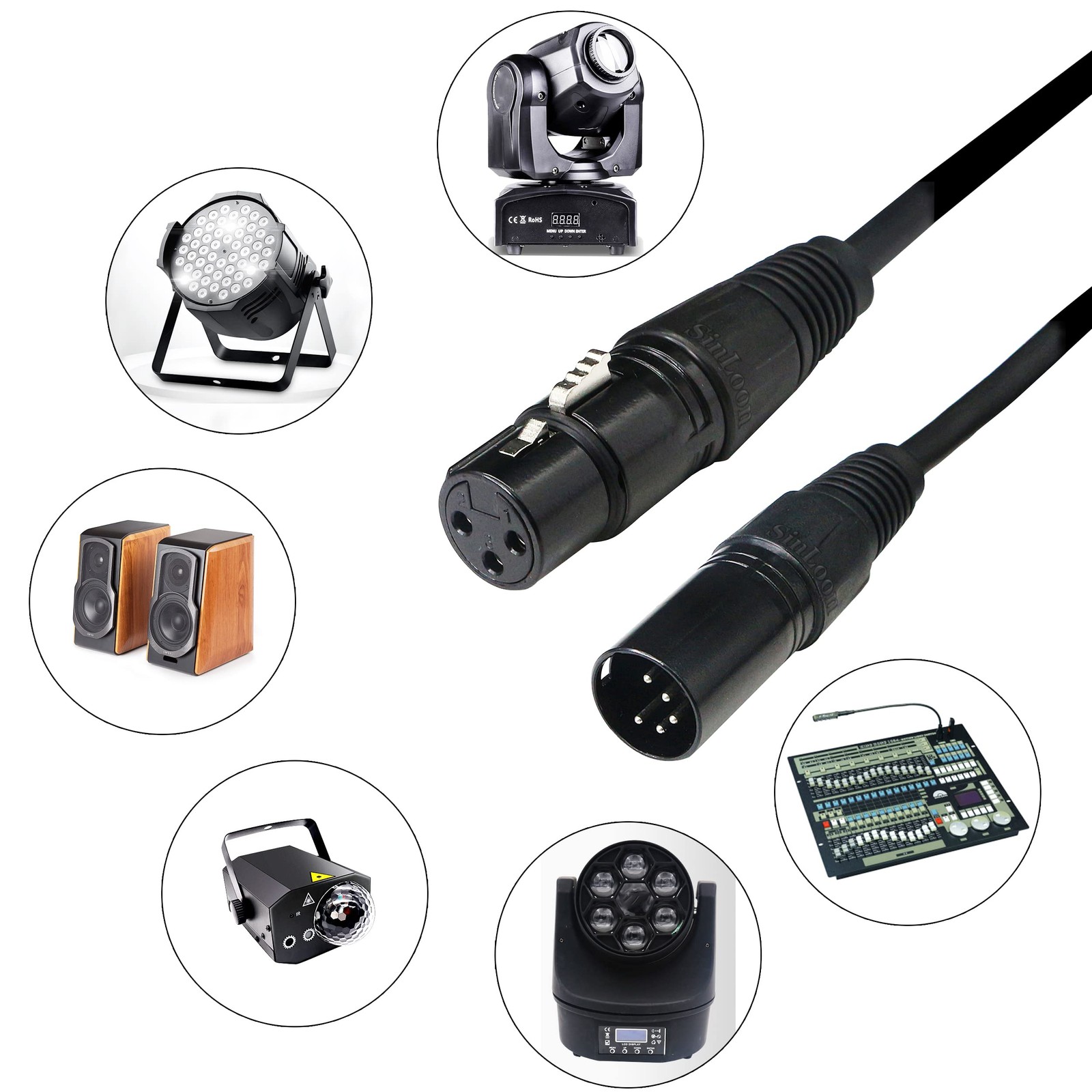 1.5M DMX Stage Light Cable 3-Pin Female to 5-Pin Male XLR Turnaround Cord