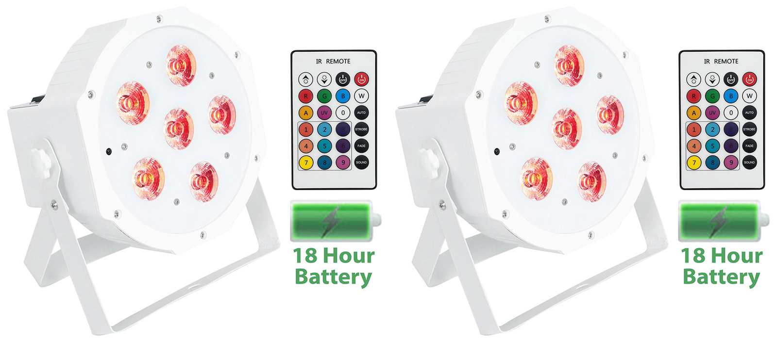 2) Rockville BATTERY PAR 61 White Rechargeable RGBWA+UV DMX DJ Up-Lights+Remotes