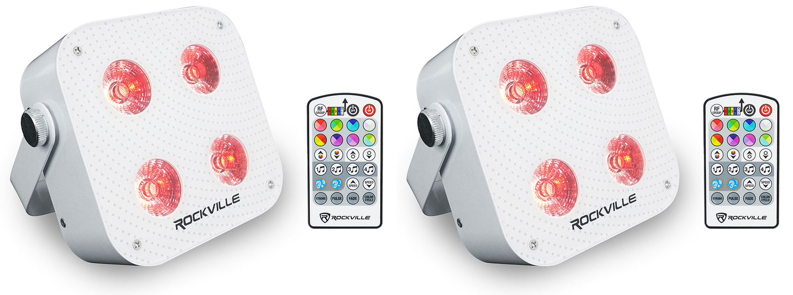 (2) Rockville MINI RF4 V2 White DJ/Party Wash Lights+RF Remote+APP+Wireless DMX