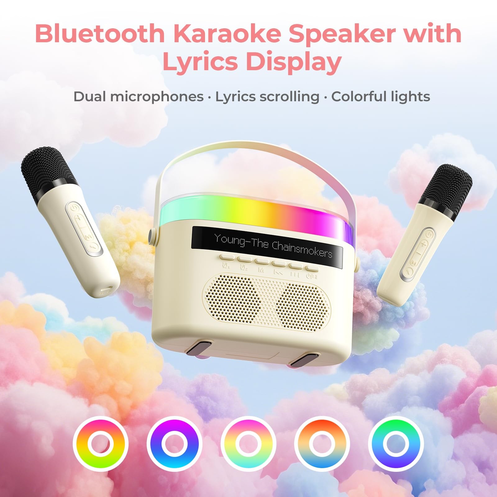 Portable Karaoke Machine for Adults , Built-in Lyrics Display and RGB Lightin…