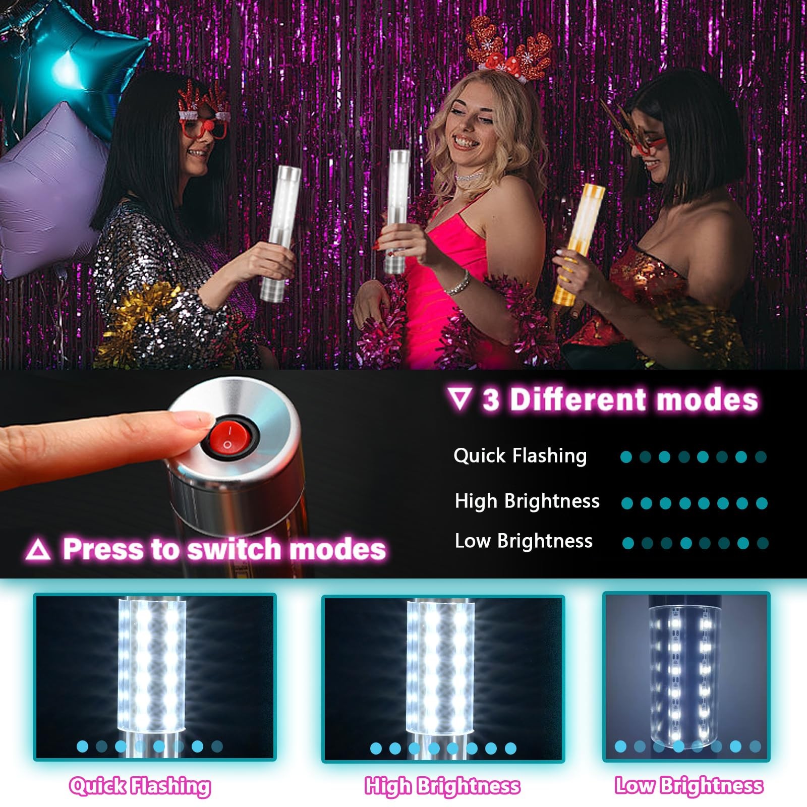 VYAOMLI 2 PCS LED Strobe Baton Lights Bottle Service Rechargeable