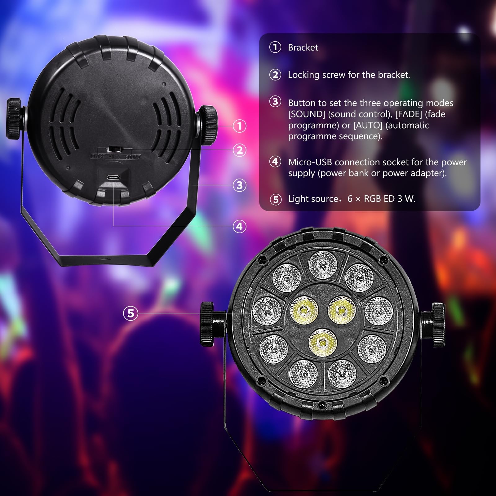 DJ Lights, 12 LED Party Par DJ Disco Light for Parties Indoor, Sound Activate…