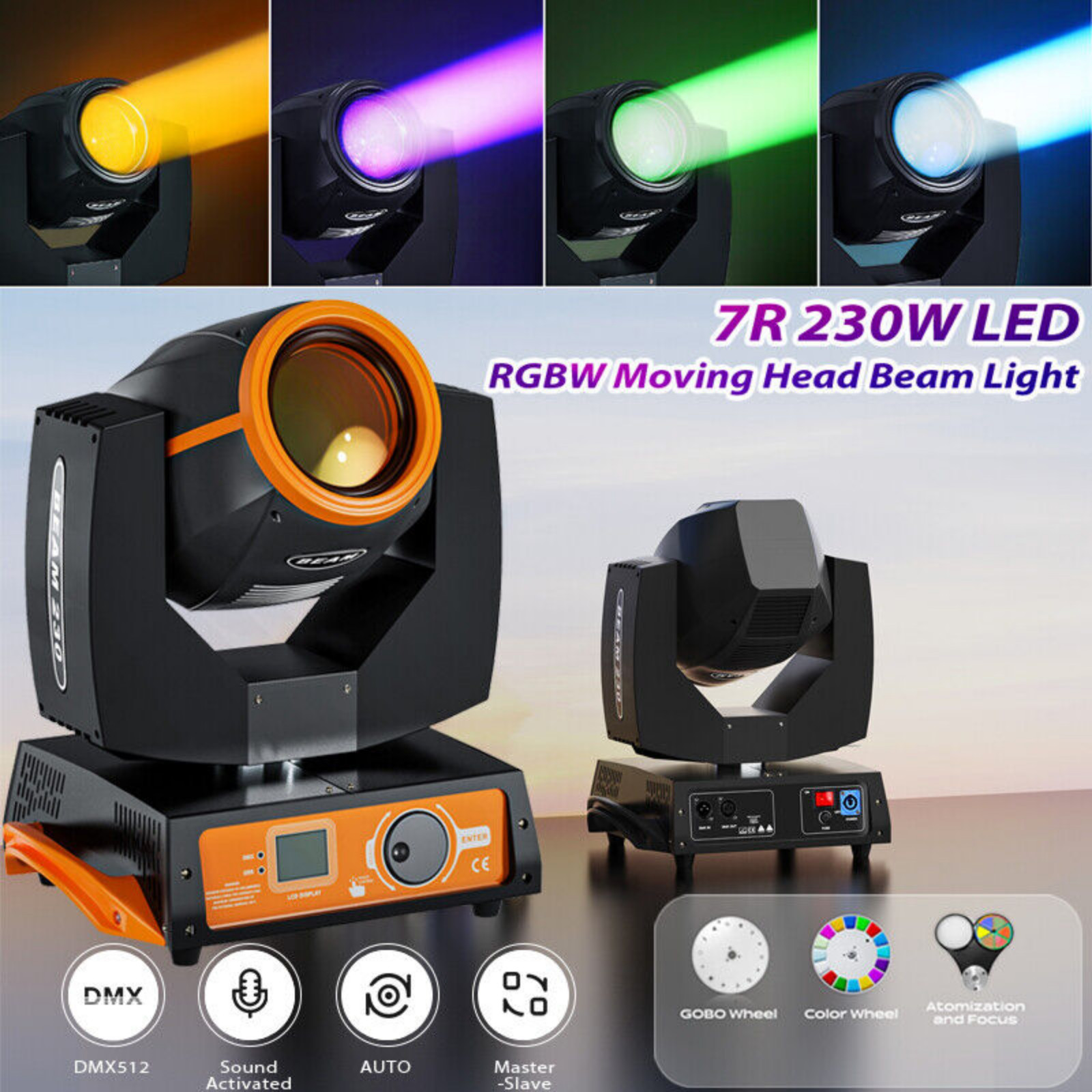 2PC 230W 7R Zoom Moving Head Beam Sharpy Light Prisms Strobe DMX 16Ch Bar Lights