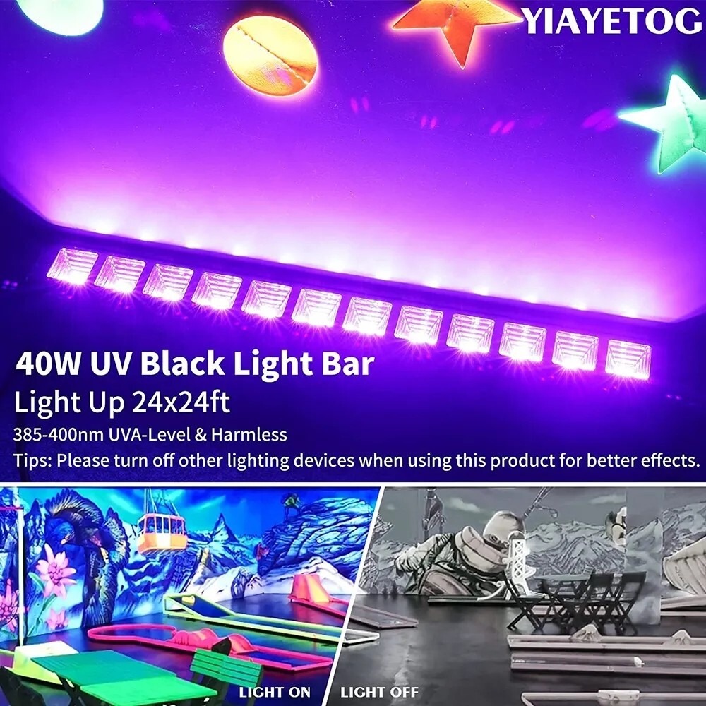40 LED UV Black Light Bar Fixtures Ultraviolet Lamp Strip US Plug DJ Party Club