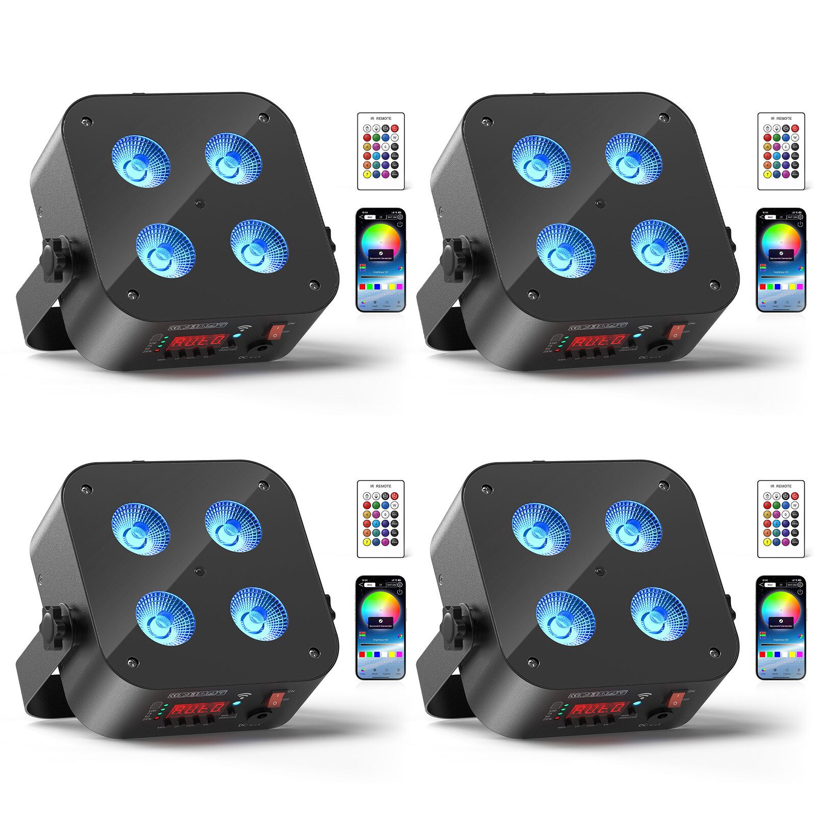 RGBWA UV 4 LED PAR Stage Light Rechargeable Battery DJ Light Wireless APP DMX