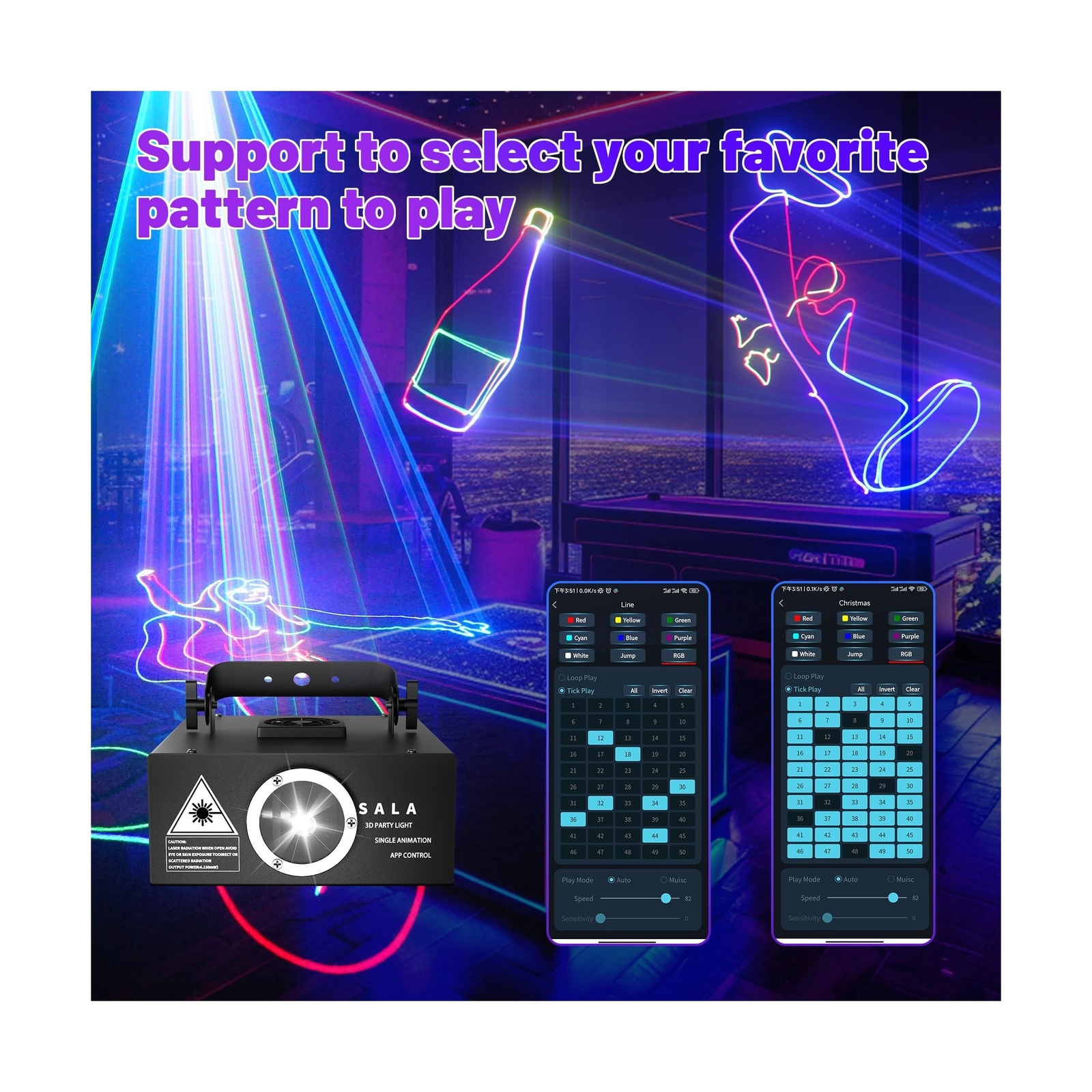 DJ Laser Light with App Control, RGB 3D Animation, DMX512, Music Sync, Laser …