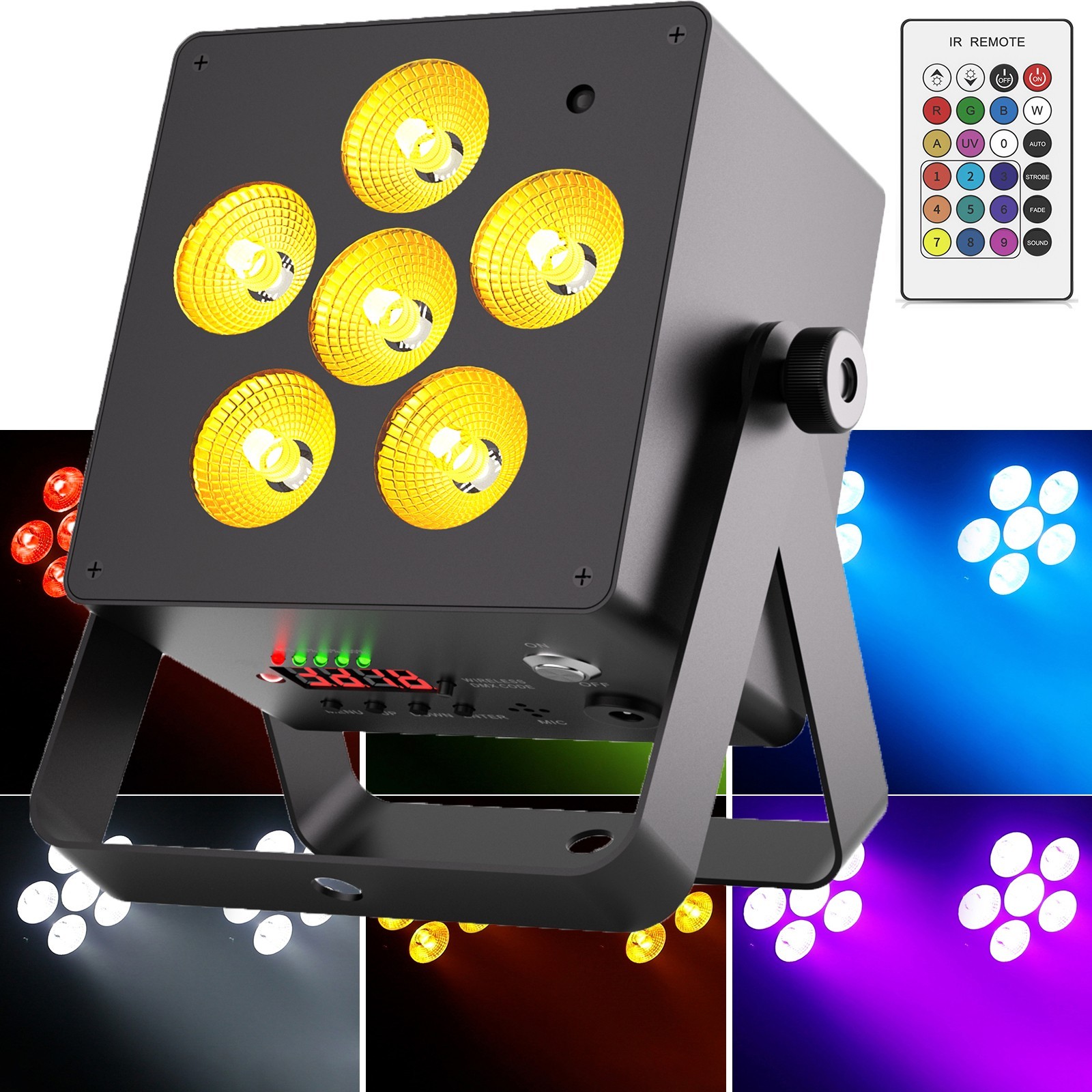 80W RGBWA+UV Stage Par Light Rechargeable Wireless Battery Uplight DMX APP Light