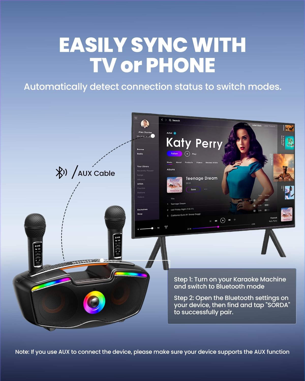 Bluetooth Karaoke Machine for Adults & Kids, 80W Portable Speaker with 2 Wire…
