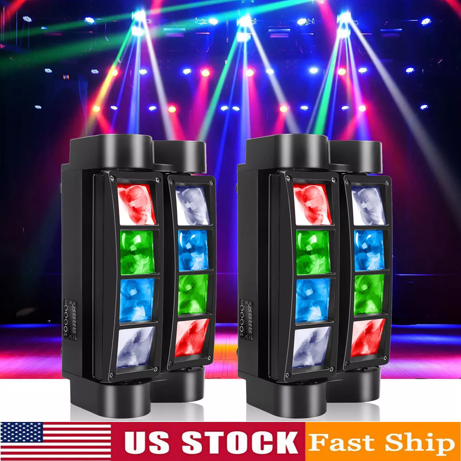 2PCS Spider Moving Head Light DMX512 RGBW 8LED DJ Disco Stage Party Club Lights