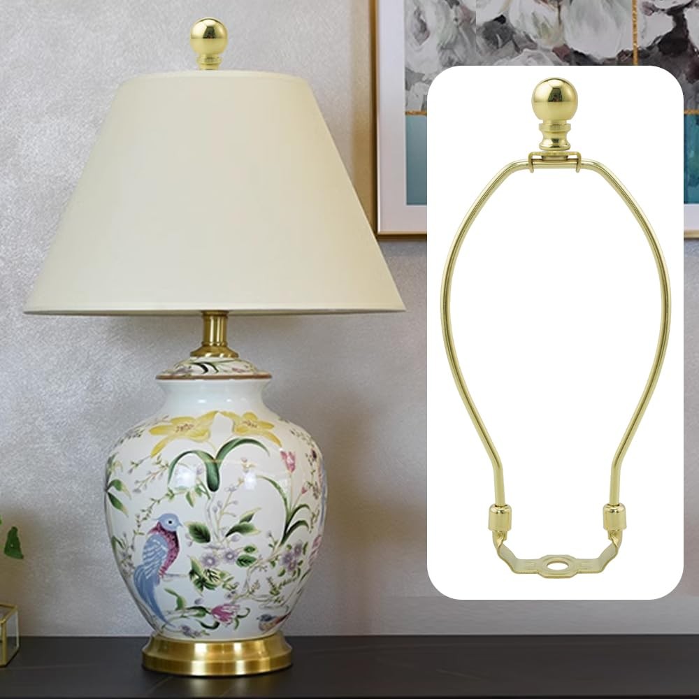 2 PCS Gold 10 Inch Lamp Shade Harp Holder Finial Detachable Bracket Adapter