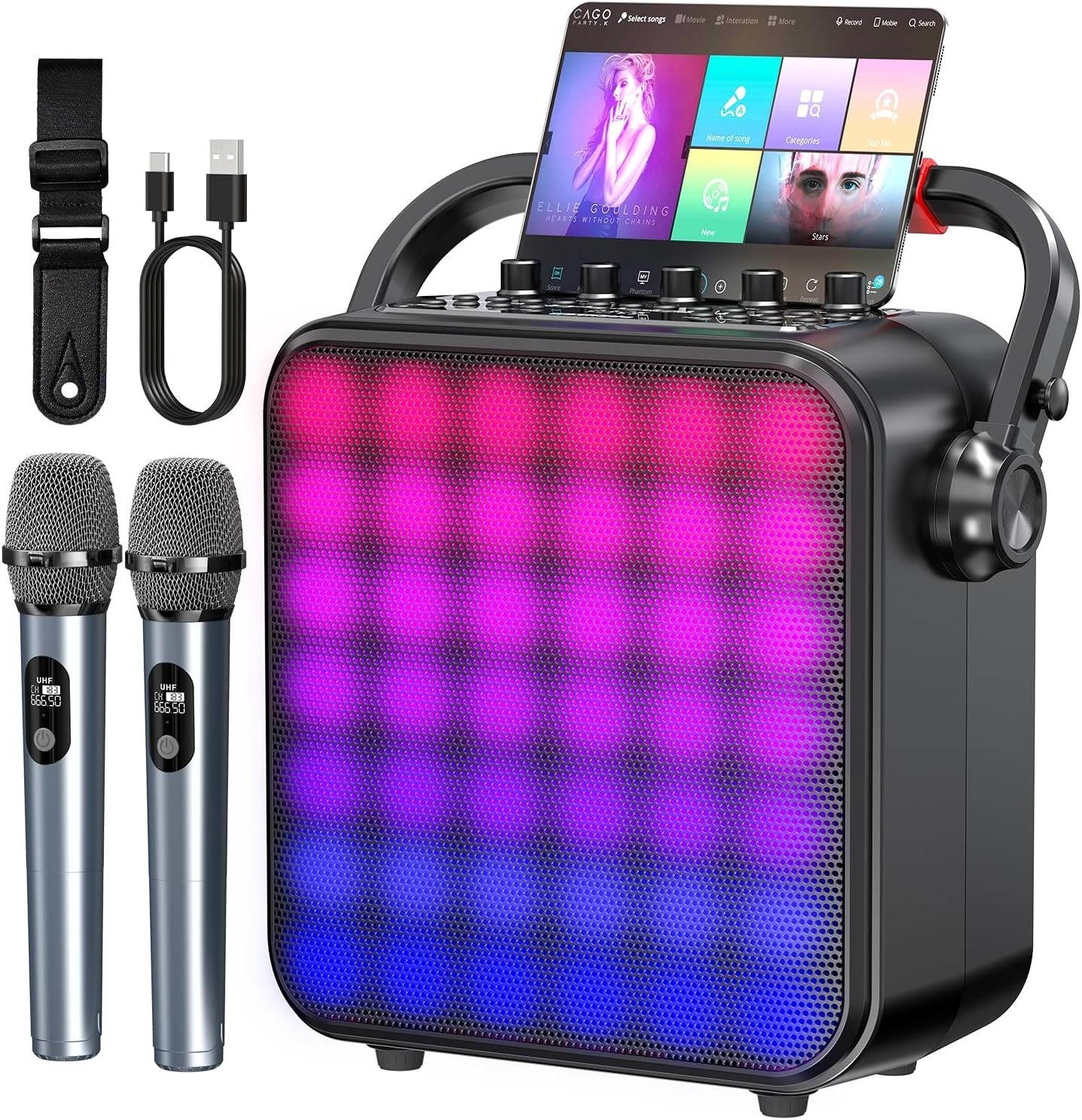 Karaoke Machine for Adults & with Full-Screen Lights, Portable BT Speaker wit…