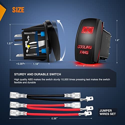 Cooling Fans Rocker Switch with Jumper Wires Set 5Pin Laser | COOLING FANS Red
