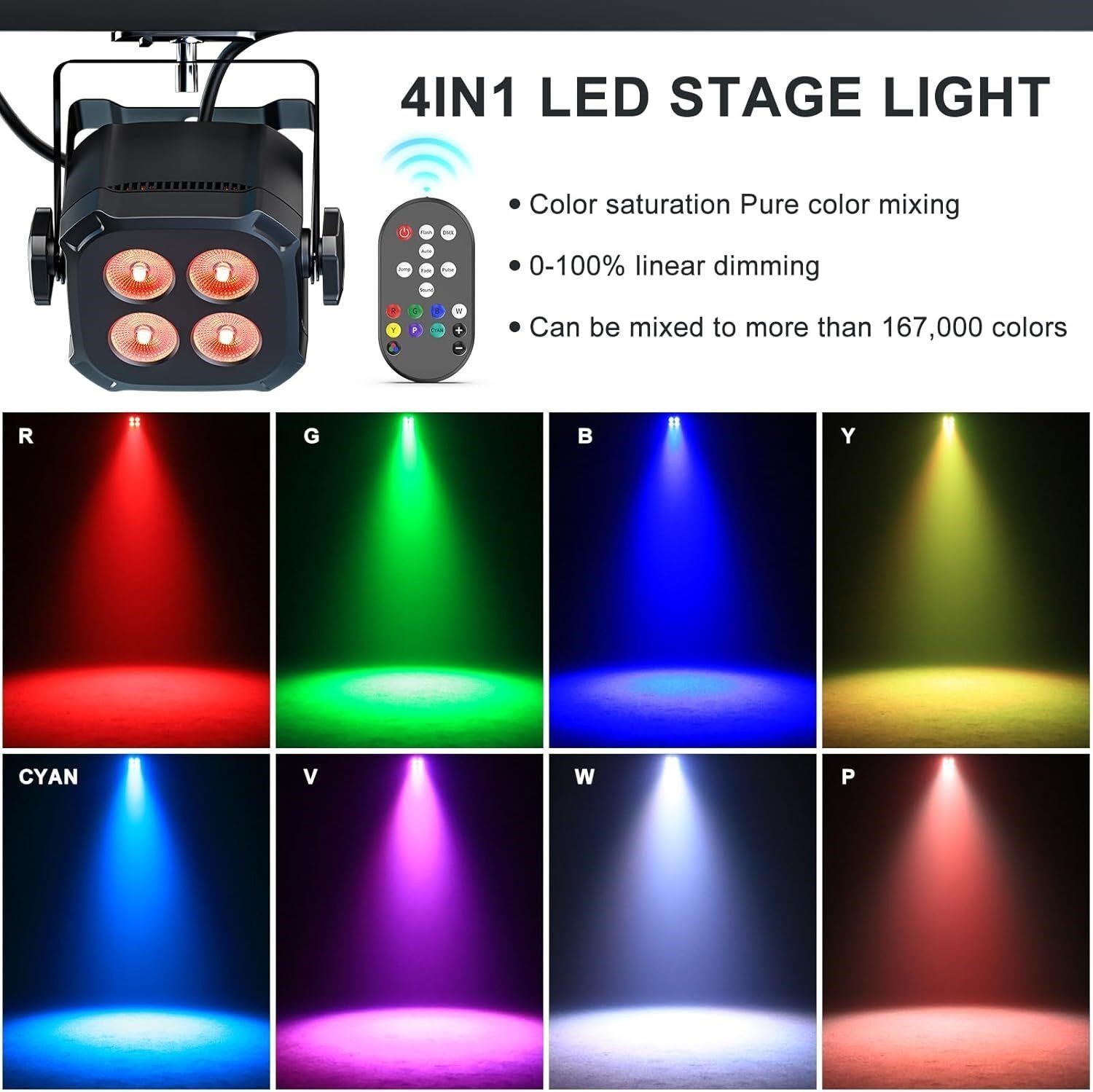 Mini Stage Lights 4 Corded 8w Led Par Lights Lightweight RGBW 4 in 1 LED New