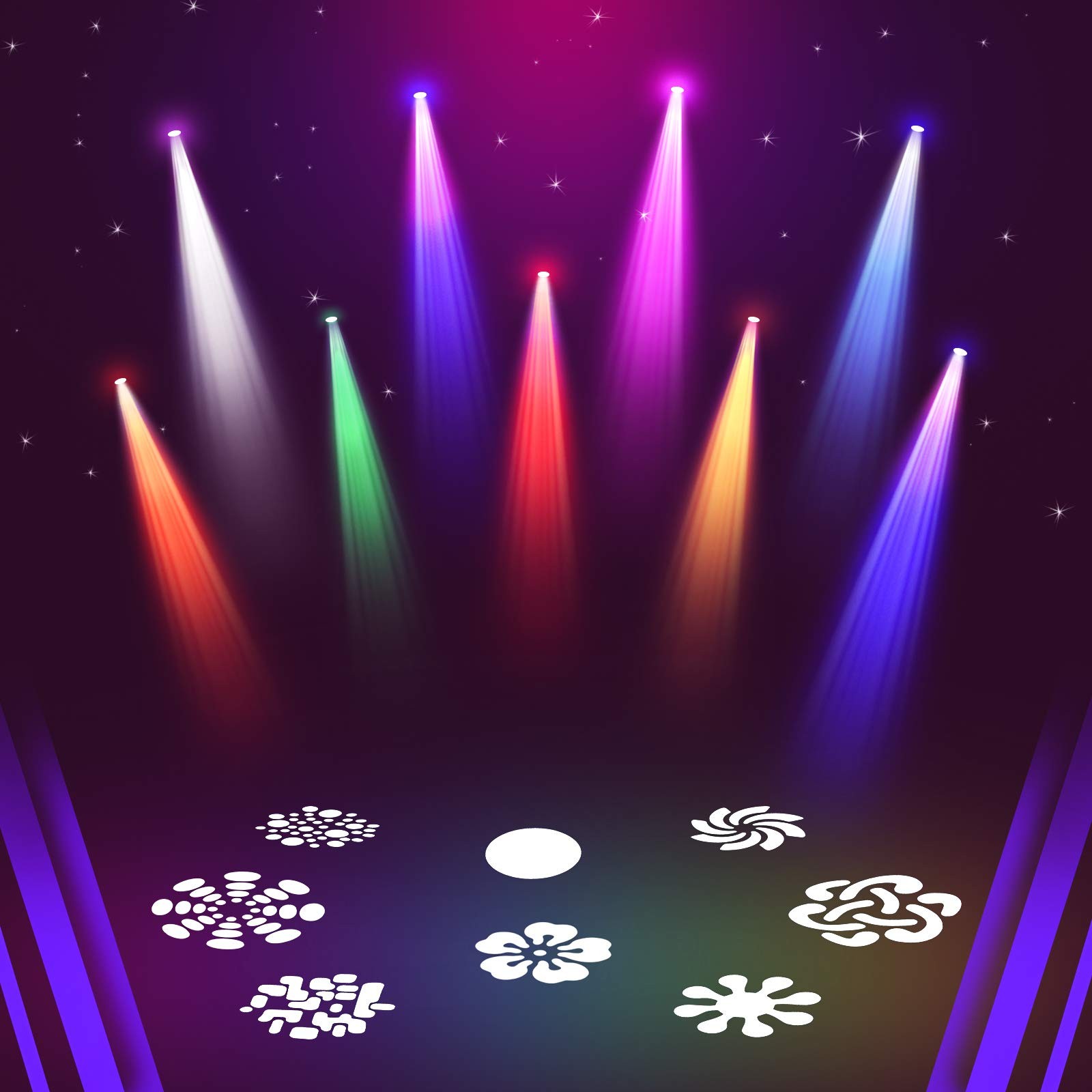 2 PCS 25W LED Moving Head DJ Lights – 8 Gobos, 8 Colors, 9/11 Channels, DMX 512,