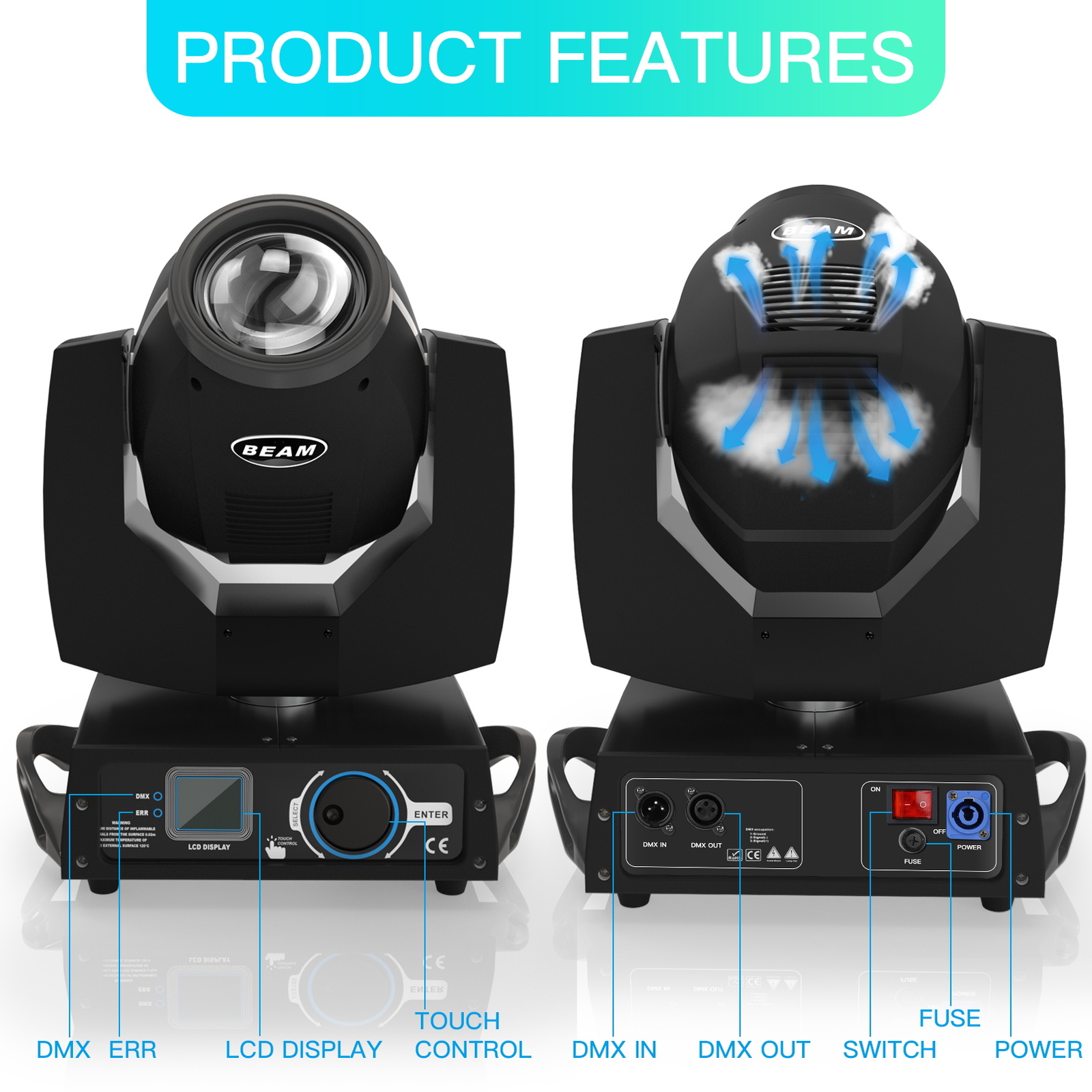 4PCS 7R 230W Sharpy Beam 8+16 Prisms Moving Head DMX DJ Stage Spotlighting Party