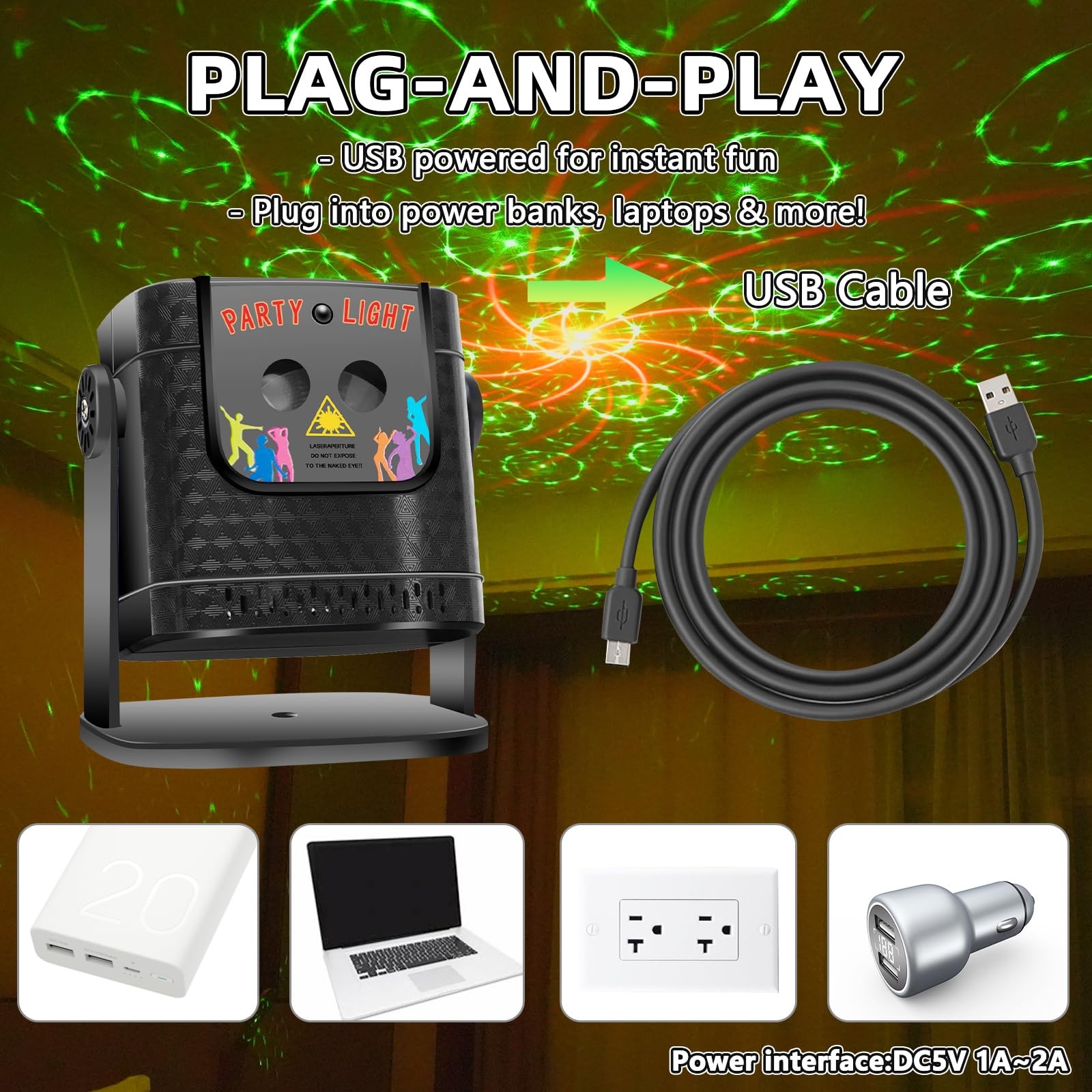 Mini Disco Party Lights – Sound Activated RGB DJ Strobe Light, Portable Proje…