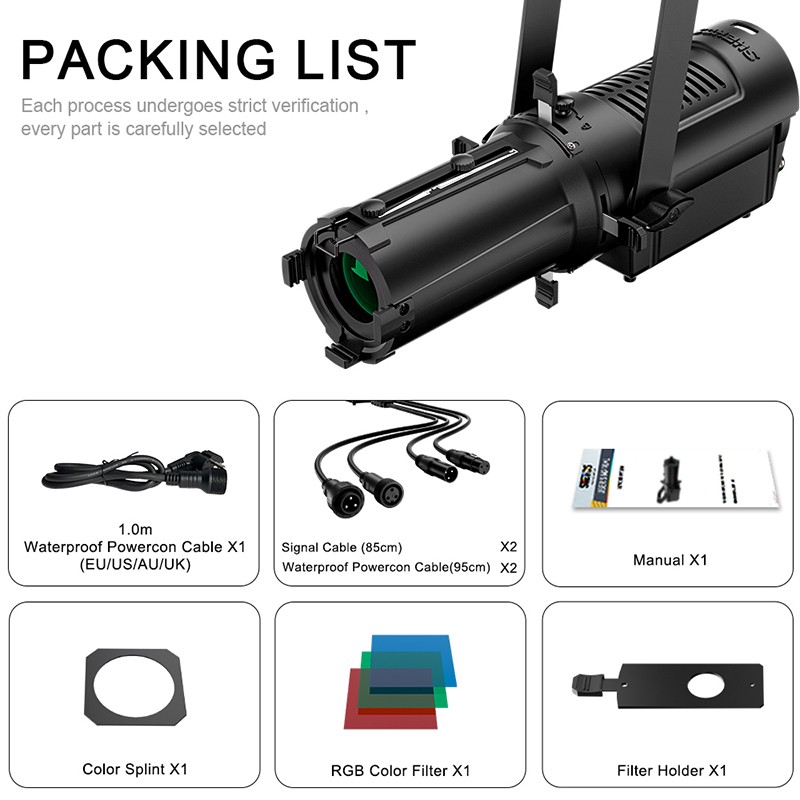 SHEHDS 100W LED Optical Zoom Warm+Cool White Profile Spotlight DMX Show Party