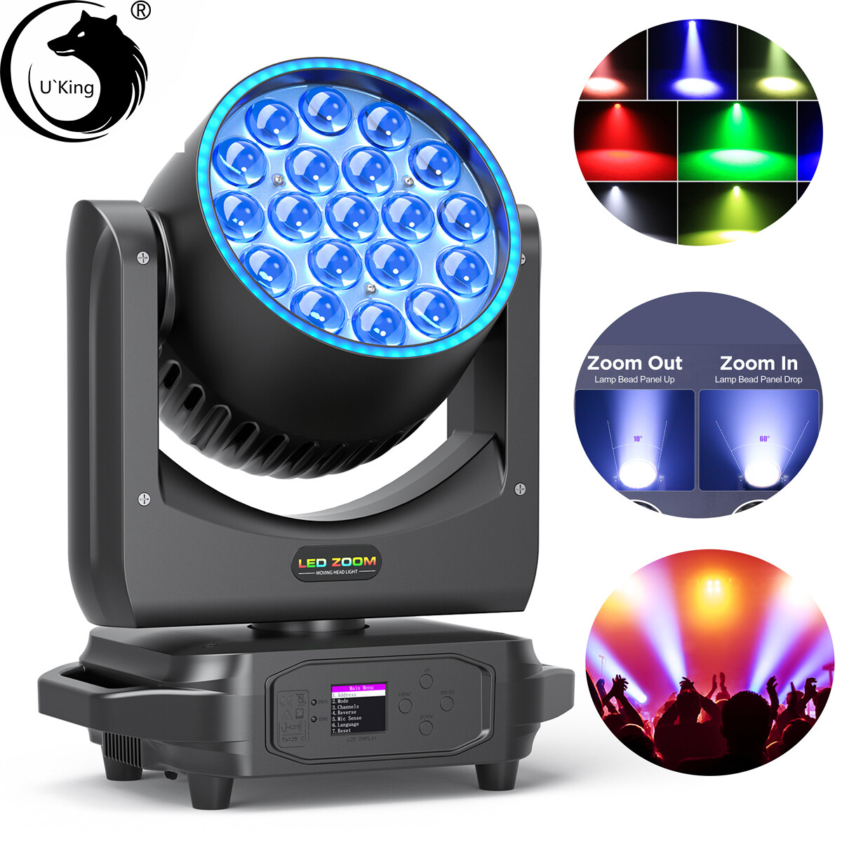 19x20W Moving Head Beam Light Zoom Stage DJ Lights RGBW LED DMX Disco Bar Club