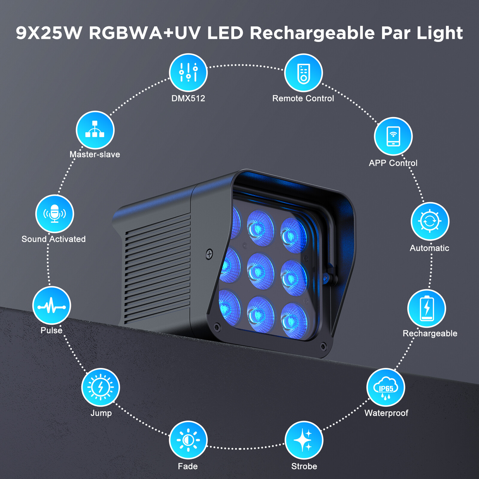 225W Professional Par Light Outdoor Stage Light IP65 Waterproof RGBWA UV Show