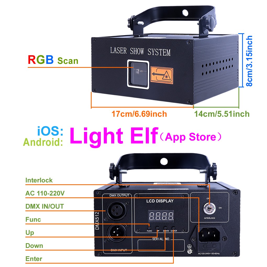 iOS Android Phone App 3W RGB Animation DMX DJ Show Stage Projector Laser Lights