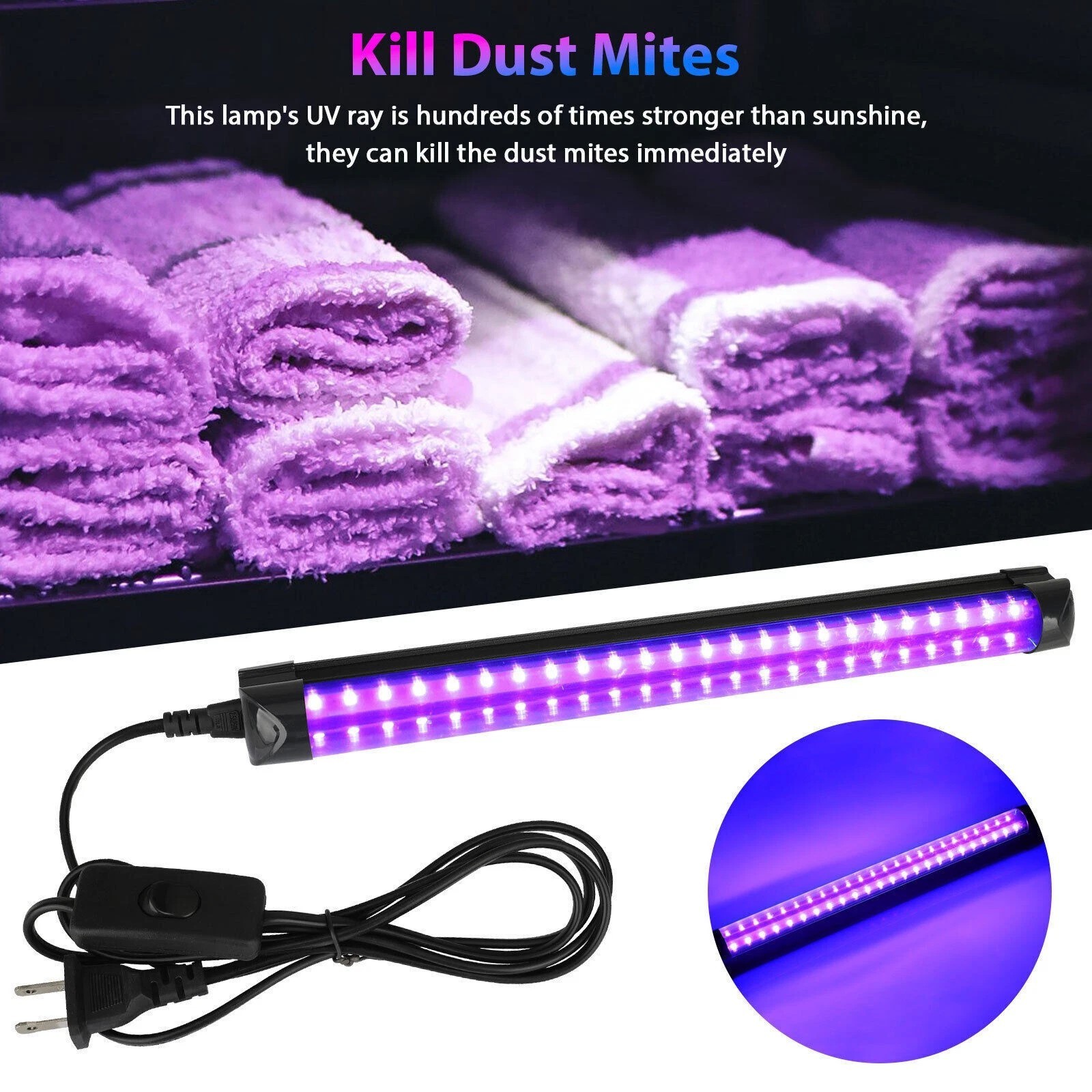 48 LED UV Black Light Bar Fixtures Ultraviolet Lamp Strip US Plug DJ Party